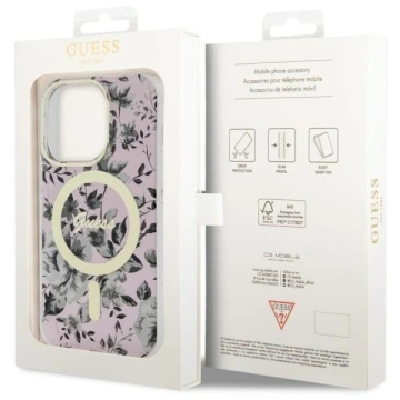 Guess GUHMP14XHCFWSP pouzdro na telefon pro Apple iPhone 14 Pro Max 6,7" růžové/růžové pevné pouzdro Flower MagSafe