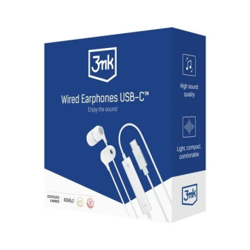 Kabelová sluchátka 3MK USB-C sluchátka do uší bílá/bílá USB-C