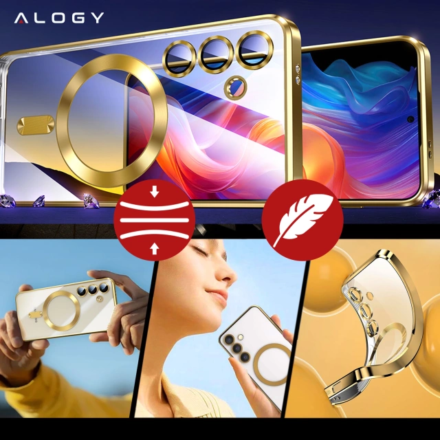 Pouzdro Alogy LuxeShield™️ Glamour Luxusní kroužek MagSafe s krytem fotoaparátu pro Samsung Galaxy S24 FE zlaté