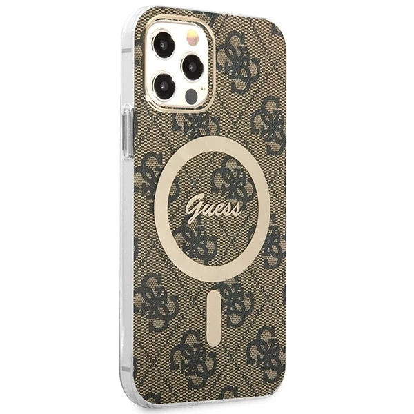 Zestaw Guess GUBPP12MH4EACSW Case Charger iPhone 12/12 Pro brązowy/brown hard case 4G MagSafe Print