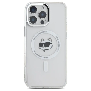 Puzdro Karl Lagerfeld pre iPhone 16 Pro Max 6,9" biele pevné puzdro MagSafe IML s kovovou hlavou Choupette Head