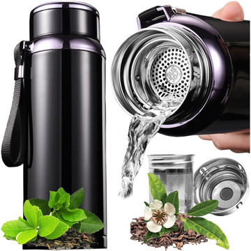 Thermos bottle thermal water bottle 800ml for coffee tea yerba mate LED strainer string Alogy display Black Washing brush