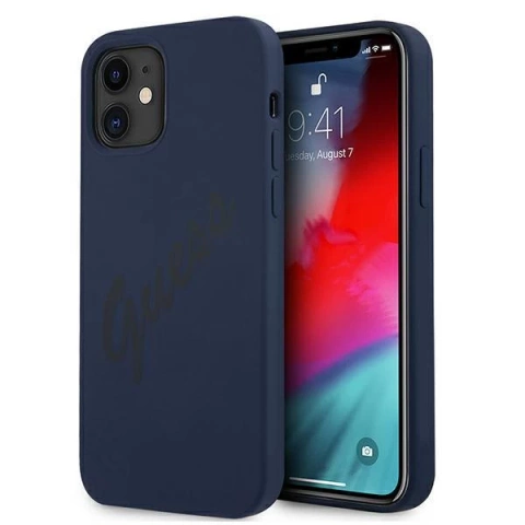 Guess GUHCP12SLSVSBL iPhone 12 mini 5,4" černý/modrý pevný obal Script Vintage