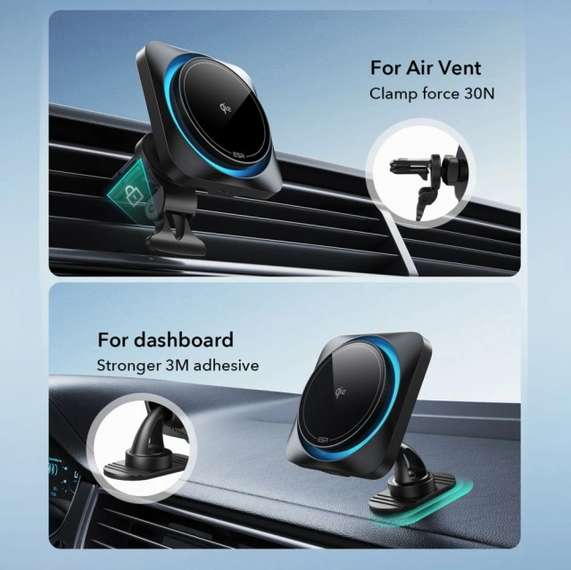 ESR HaloLock Qi2 Wireless Car Charger Holder with CryoBoost Magnetic MagSafe QI2 15W for Cockpit Air Vent