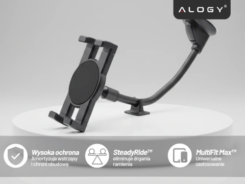 Alogy držák do auta na tablet na čelní sklo na palubní desku do auta s dlouhým ramenem 4-13" černý