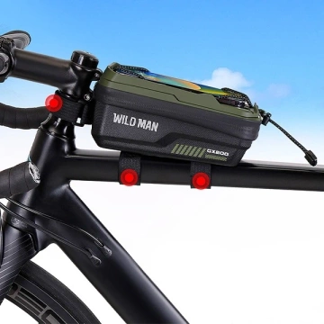 Сумка для рами велосипеда WILDMAN GX200 2L зеленого кольору, тримач для телефону