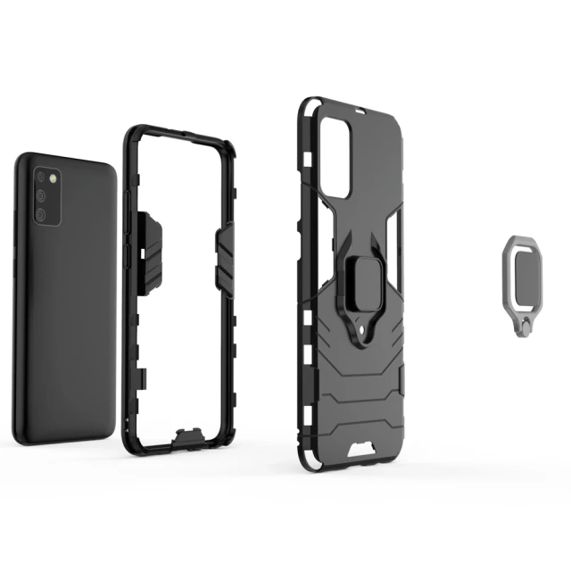 Ring Armor pancerne hybrydowe etui pokrowiec + magnetyczny uchwyt Samsung Galaxy A03s (166,5) czarny
