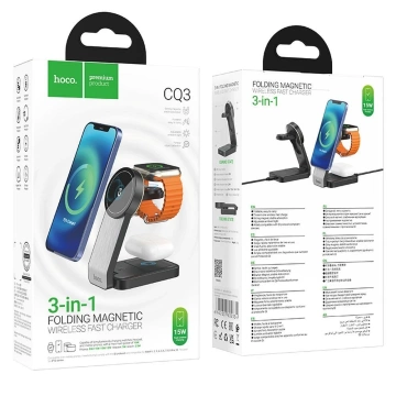Hoco CQ3 MagSafe 15W Faltbares 3-in-1-Wireless-Ladegerät Schwarz