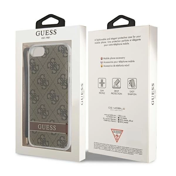 Guess GUOHCI8H4STW iPhone SE 2022 / SE 2020/7/8 braun / braunes Hardcase 4G Print Strap