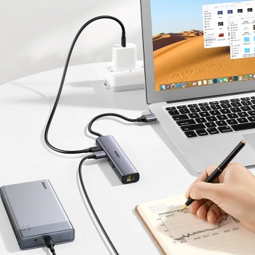 Багатофункціональний адаптер HUB UGREEN HUB USB 3.0 - 3 x USB / Ethernet RJ-45 / USB Type C PD сірий (CM475)