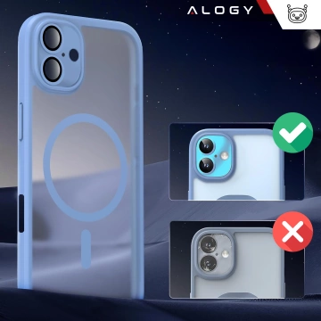 Sada hybridních pouzder 3 v 1, 2 ks, tvrzené sklo pro Apple iPhone 16, ochranné pouzdro Hybrid MagSafe s ochranou čočky, pouzdro na telefon Alogy 3 v 1, nebesky modrá