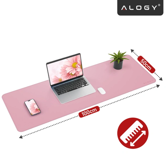 Podkładka na biurko 100×50 cm – antypoślizgowa mata ochronna z eleganckiej ekoskóry PU, pod mysz i klawiaturę, stylowa i trwała – Alogy WorkMat™ Różowa