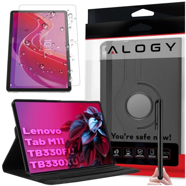 Etui 360 do Lenovo Tab K11 / K11E 11” M11 10.95" TB330FU / TB330XU / TB331FC obrotowe pokrowiec obudowa z klapką na tablet Case Alogy Czarne