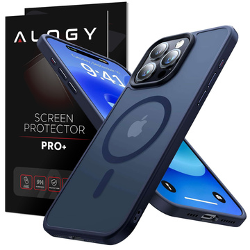Case for iPhone 15 Pro MagSafe Matt Case Cover frosted Alogy Ring armored phone case Navy Blue Glass