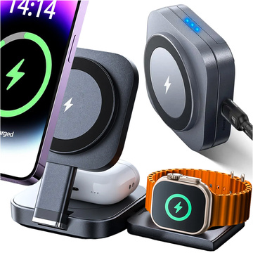 Qi Mag Safe 15W inductive charger for iPhone Apple Watch AirPods wireless 3in1 Docking station black