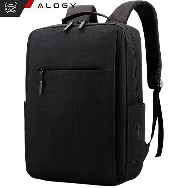 Backpack laptop bag 15.6" large waterproof with USB port Unisex 41x29x12cm for plane Alogy Backpack Black