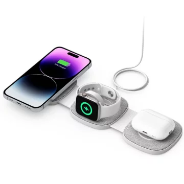 Ładowarka Indukcyjna QI15W-A24 3IN1 Magnetic MagSafe Wireless Charger do iPhone, Airpods, Apple Watch Szara