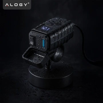 Зарядний пристрій для мотоцикла Alogy MotoCharge Pro™ з дисплеєм, швидка зарядка PD QC 3.0 потужністю 36 Вт, порти USB-A та USB-C, водонепроникний та міцний, чорний