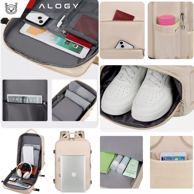 Жіночий дорожній рюкзак для ноутбука для валізи для роботи в літаку для школи 45x30x20 см Alogy Beige
