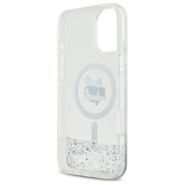 Etui Karl Lagerfeld pro iPhone 16 6,1" Magsafe Hardcase Transparentní tekutá třpytivá chupette hlava