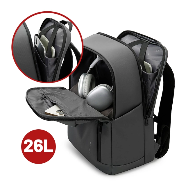Plecak wodoodporny Bange 26L na laptopy do 15.6" – pojemny i wygodny, odporny i oddychający, miejski i podróżny do pracy i samolotu, unisex – Szary