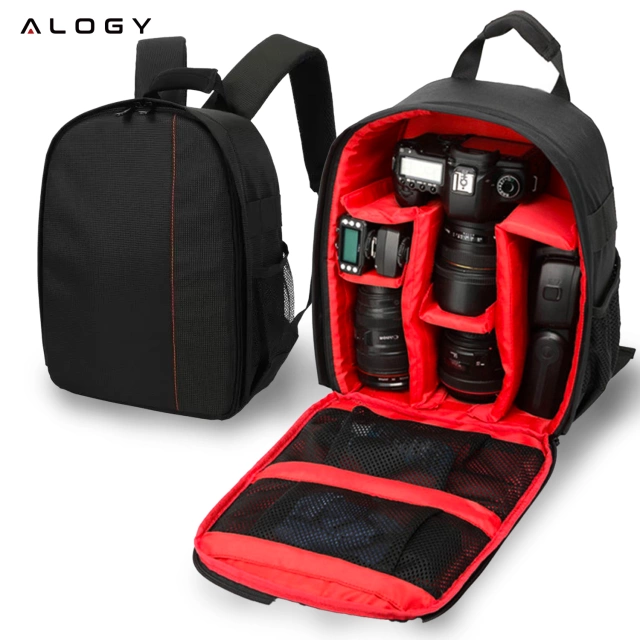 Wasserdichter Rucksack Alogy Tasche für Kamera Fotoausrüstung und Zubehör geräumig Schwarz und Rot