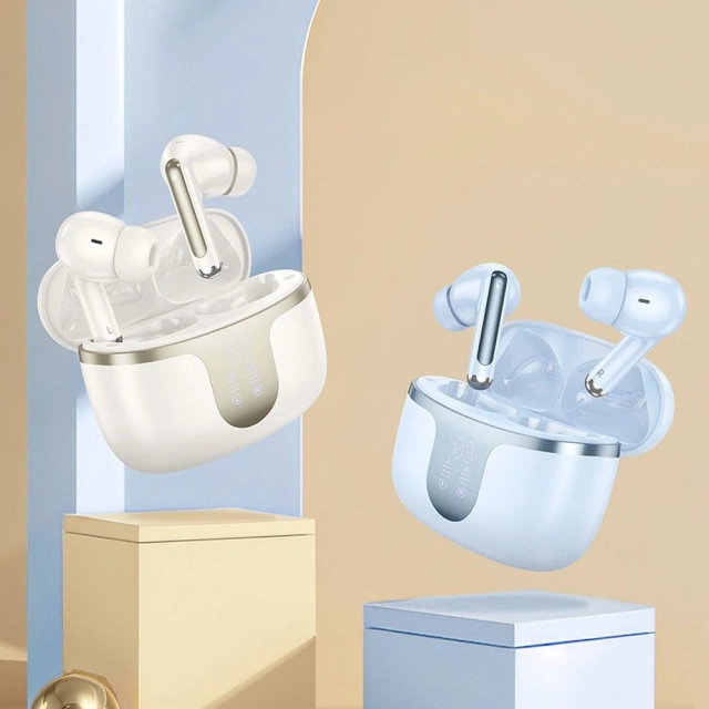 Bezdrátová Bluetooth sluchátka HOCO EQ10 TWS – mléčně bílá s nabíjecím pouzdrem