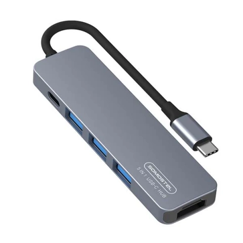 Hub adaptér USB Somostel SMS-BZ08 PD 60W 1XTYP-C 2XUSB 2.0 1X USB 3.0 1x HDMI 4K Szary