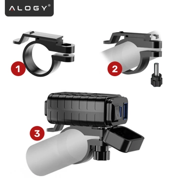Alogy MotoCharge Pro™ Motorcycle Charger with Display, 36W PD QC 3.0 Fast Charging, USB-A and USB-C Ports, Waterproof and Rugged, Black