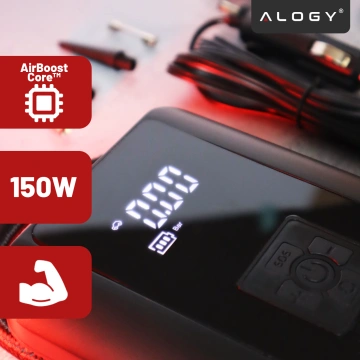 Elektrická cyklistická pumpa pre bicykel Akumulátorový vzduchový kompresor do auta prenosný s baterkou 150 PSI Alogy Black