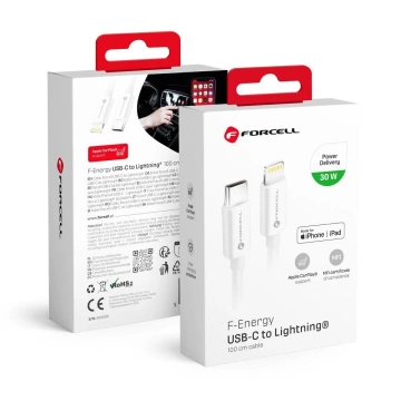 Kabel USB-C auf Lightning 1m Forcell MFi Apple PD 30W CarPlay Weiß