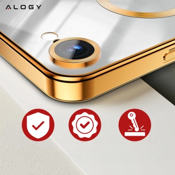 MagSafe-Hülle für Apple iPhone 16 Pro Max Alogy Glamour Luxus-Ringgehäuse Gold-Transparent