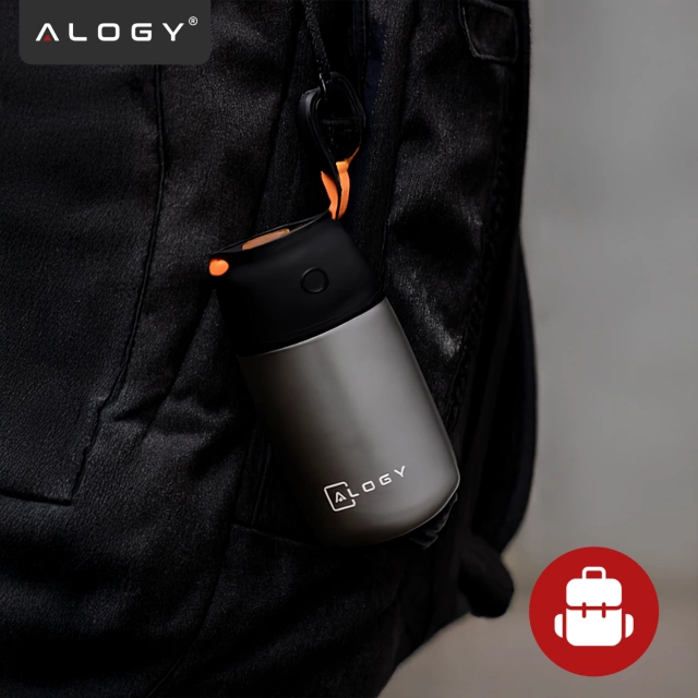 Termos pojemnik obiadowy na jedzenie żywność zupę lód dla dzieci 700ml Alogy ze stali nierdzewnej + składana łyżeczka termiczny szary