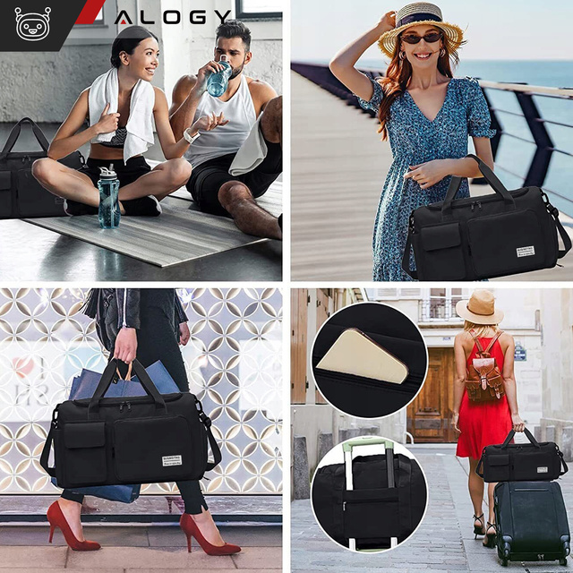 Men's women's sports shoulder bag for the gym for the plane hand luggage 44x26 training black Alogy Black