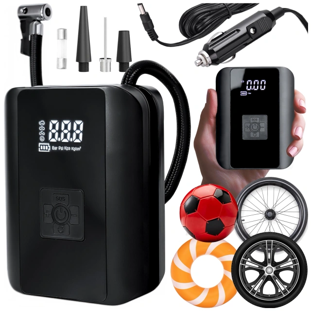 Electric Bicycle Pump for Bicycle Cordless Car Air Compressor Portable with Flashlight 150 PSI Alogy Black