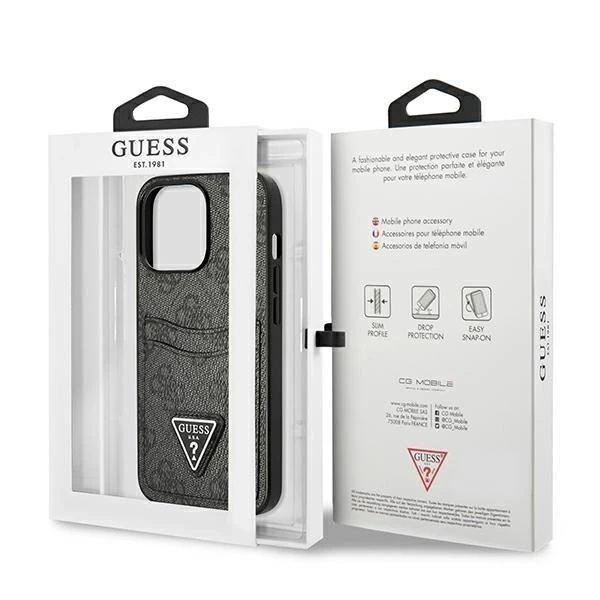 Puzdro Guess na telefón iPhone 13 Pro / 13 6,1" čierne/čierne pevné puzdro 4G Triangle Logo Cardslot