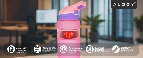 Chytrá láhev na pití Alogy FitBottle™ 800ml s LED displejem a Bluetooth připojením, brčko, motivační, opakovaně použitelná - růžová