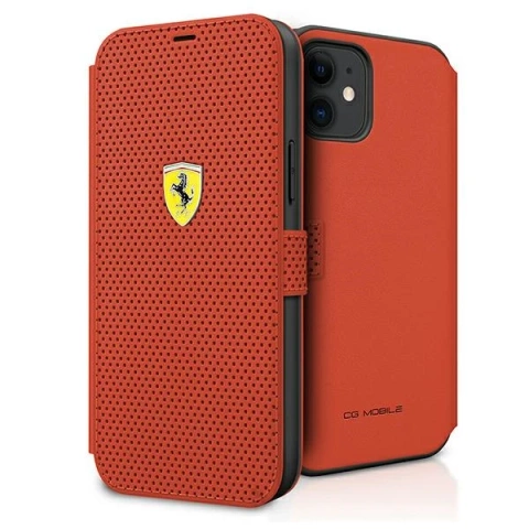 Pouzdro na telefon Ferrari iPhone 12 mini 5,4" červená/červená kniha On Track Perforated