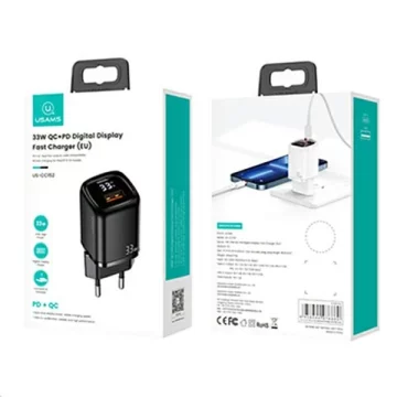 USAMS Wandladegerät 1x USB-C 1x USB T46 33W (nur Kopf) PD3.0 QC3.0 Fast Charging schwarz/schwarz CC152TC01 (US-CC152)