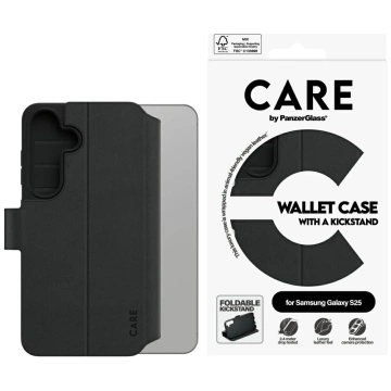 Puzdro CARE pre Samsung Galaxy S25 čierne od PanzerGlass s peňaženkou a stojanom