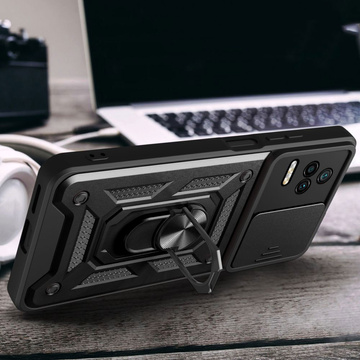 Pancierové puzdro Camshield Pro Stand Cover Ring s krytom fotoaparátu pre Xiaomi Poco F4 5G Black