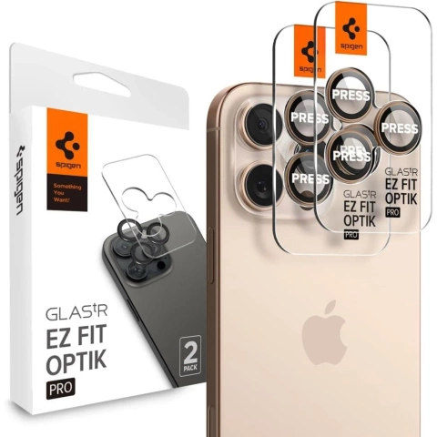 Spigen Optik Pro Glas.TR ”EZ FIT” chránič fotoaparátu 2 balení pro iPhone 16 Pro / Pro Max Desert Titanium