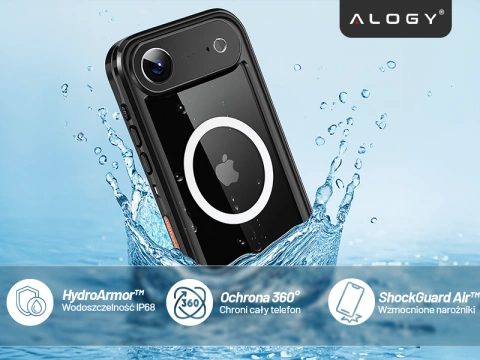 Чохол Alogy HydroArmor™ IP68 для Apple iPhone 17 Air 6.6", броньований чохол на 360° з прозорою задньою панеллю, сумісний з MagSafe, чорний