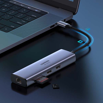 Адаптер 5w1 UGREEN CM511, Hub USB-C do 2x USB,HDMI, USB-C, TF/SD (szary)
