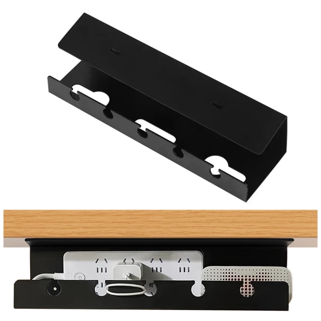 Organizer na Kable 2w1 Pod Biurko i na Ścianę, 40 cm, z Paskiem Klejącym utrzymanie porządku na biurku, Alogy CableHold™ – Czarny