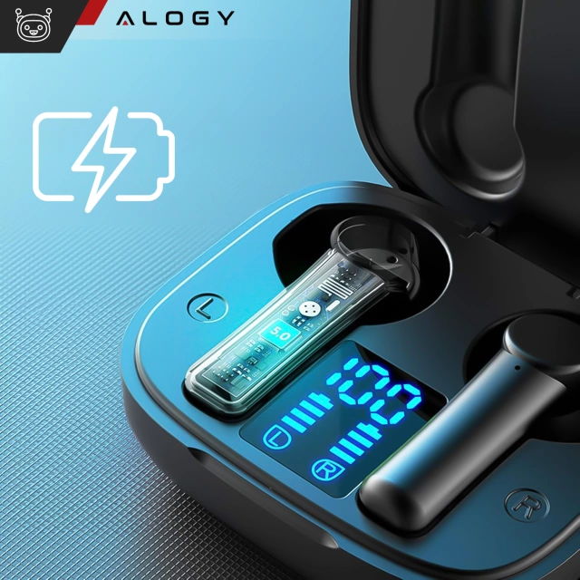 Alogy TWS Bluetooth 5.0 LED Wireless Earphones with IPX5 Charging Case PowerBank USB-C Black