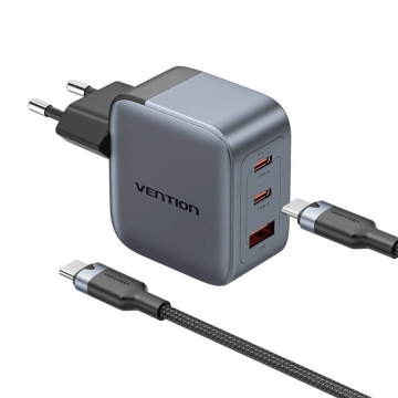 GaN Vention USB-C CA-Ladegerät 70 W USB-C-auf-USB-C-Kabel 1 m (Grau)