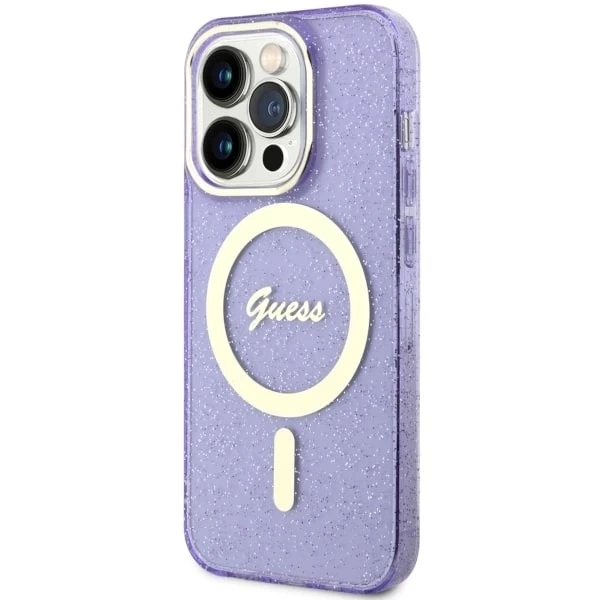 Puzdro na telefón Guess GUHMP14LHCMCGU pre Apple iPhone 14 Pro 6,1" fialové/fialové pevné puzdro Glitter Gold MagSafe