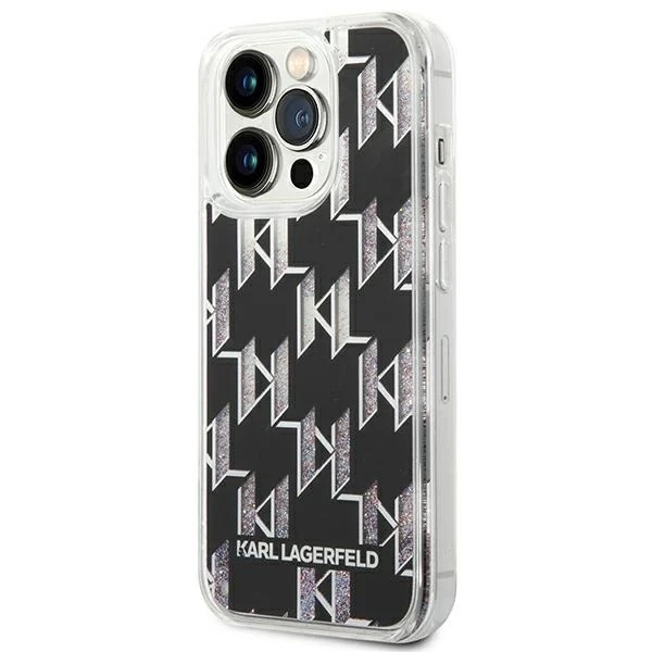 Etui Karl Lagerfeld KLHCP14XLMNMK na iPhone 14 Pro Max 6,7" pevný obal Liquid Glitter Monogram černá/černá