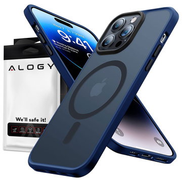 Puzdro na iPhone 14 Pro MagSafe Case ochranný kryt Alogy Ring pancierové puzdro na telefón matné námornícka modrá